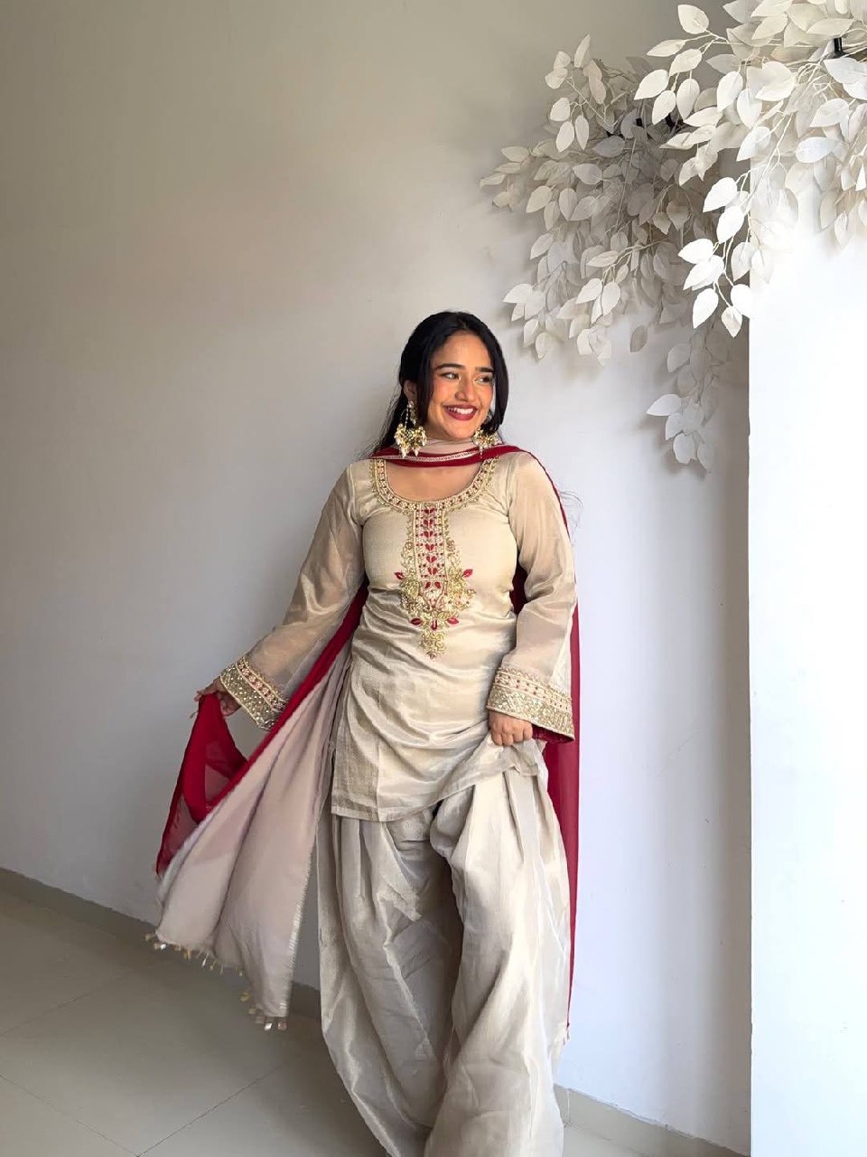 The Cinematic Cream & Ruby Salwar Set